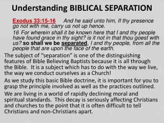 Understanding BIBLICAL SEPARATION