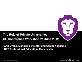 Ann Evans, Managing Director and Senior Academic, BPP Professional Education, Manchester