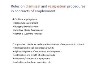 Rules on dismissal and resignation procedures in contracts of employment