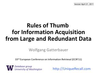 Rules of Thumb for Information Acquisition from Large and Redundant Data