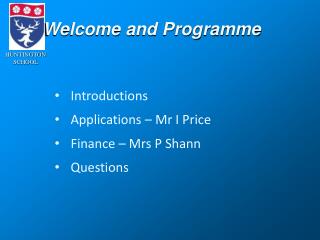 Welcome and Programme
