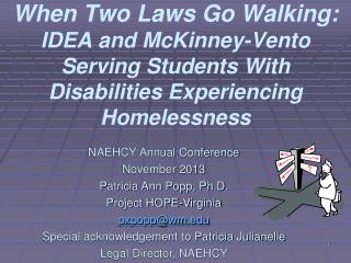 When Two Laws Go Walking: IDEA and McKinney-Vento Serving Students With Disabilities Experiencing Homelessness