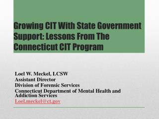 Growing CIT With State Government Support: Lessons From The Connecticut CIT Program