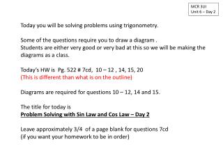 MCR 3UI Unit 6 – Day 2