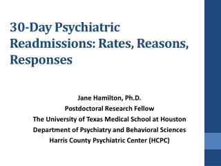 30-Day Psychiatric Readmissions: Rates, Reasons, Responses