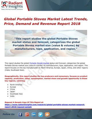 Global Portable Stoves Market Latest Trends, Price, Demand and Revenue Report 2018