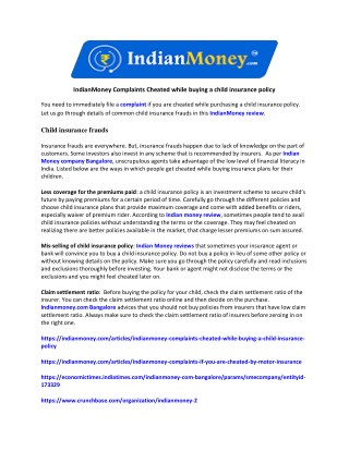 IndianMoney Complaints Cheated while buying a child insurance policy
