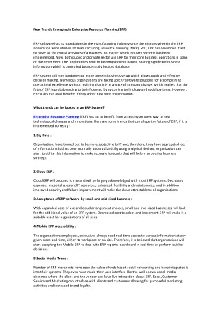 New Trends Emerging in Enterprise Resource Planning (ERP)