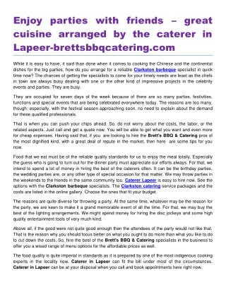 Enjoy parties with friends – great cuisine arranged by the caterer in Lapeer-brettsbbqcatering.com