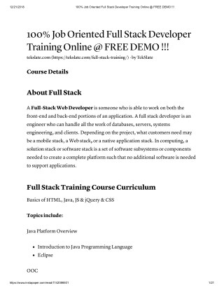 Full Stack Training in India & USA - FREE DEMO