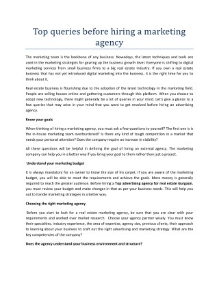 Top queries before hiring a marketing agency