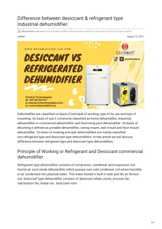 Desiccant dehumidifier Vs refrigerated industrial dehumidifier