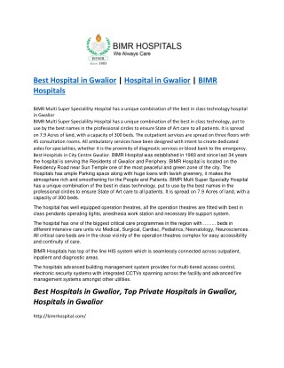 Best Hospital in Gwalior | hospital in Gwalior | BIMR Hospitals