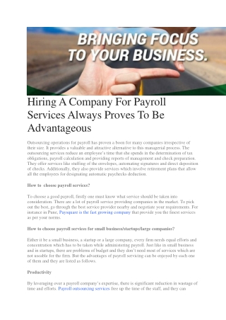 Hiring A Company For Payroll Services Always Proves To Be Advantageous