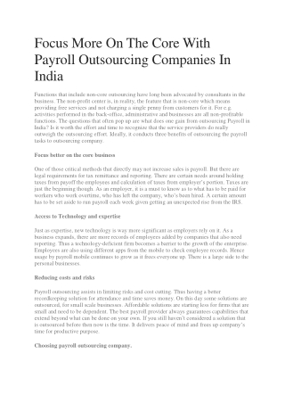 Focus More On The Core With Payroll Outsourcing Companies In India